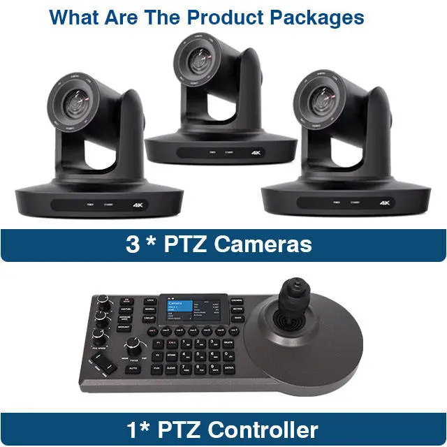 Conference Broadcast Camera Bundle = 3 Pcs 4K 20X PTZ Conference Camera hd Mi Lan Usb Poe AI Track+ RS422 RS232 RJ45 Controller — image 3