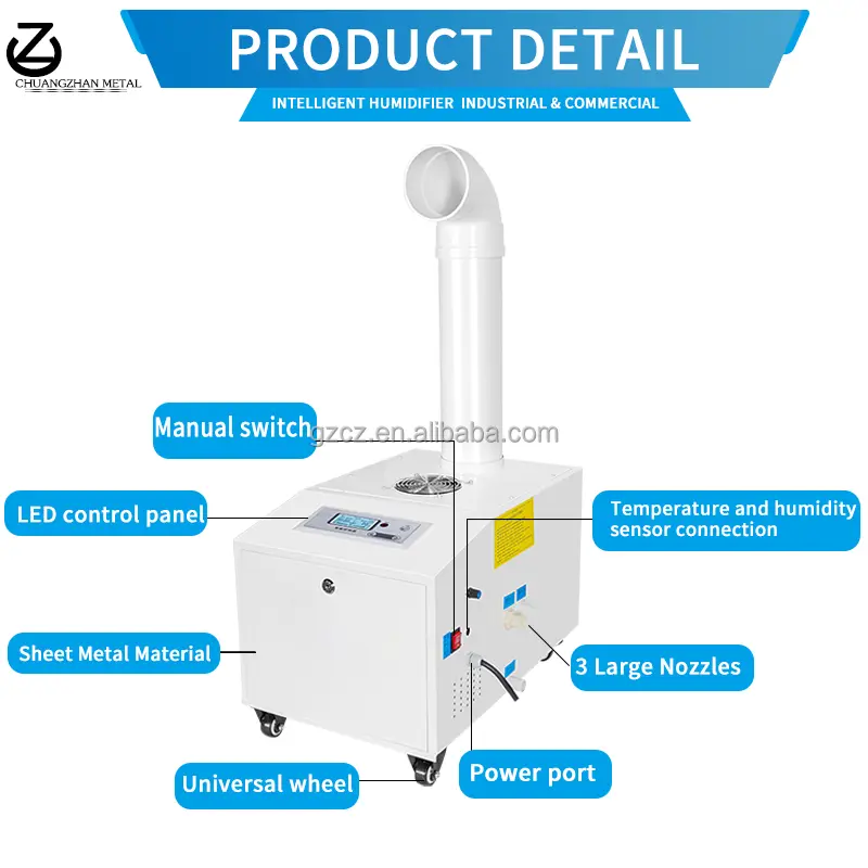 Industrial Ultrasonic Cold Mist Humidifier 7KG/h with Stainless Steel Shell Electric Lar Water Supply Adjustable Humidity — image 3
