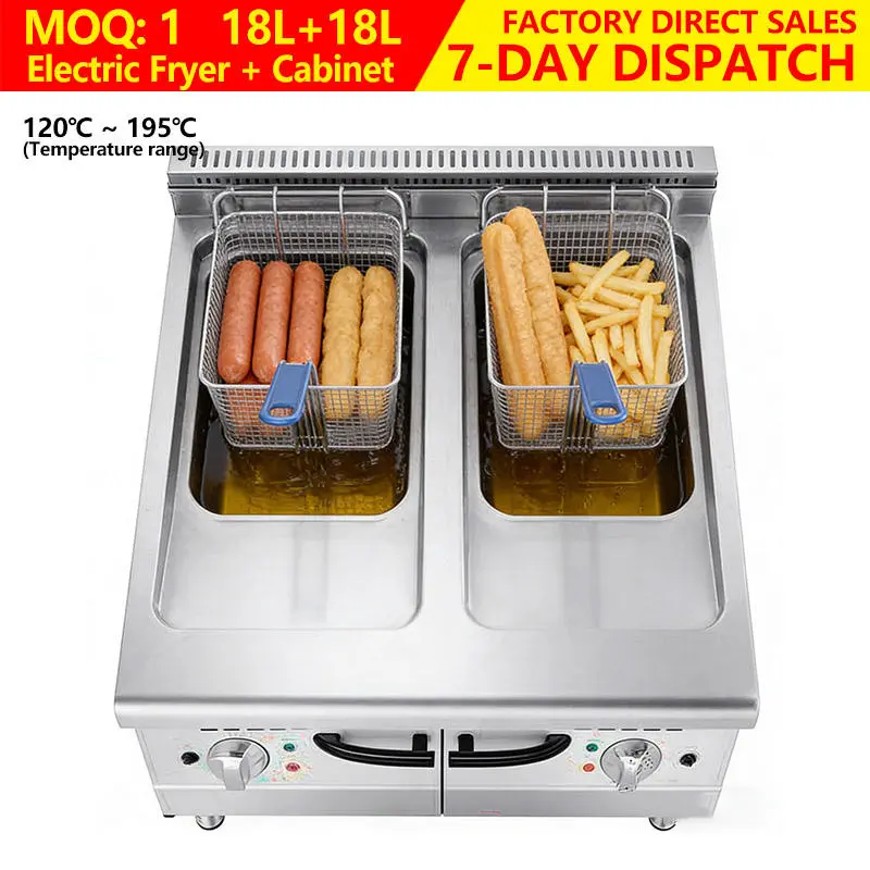 Professional Manufacturer 18Lx2 Oil Deep Fryers Twin Tank Doughnut 2 Cylinder Stainless Steel Commercial Electric Fryer+ — view 1
