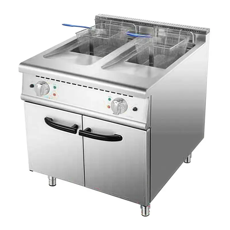 Professional Manufacturer 18Lx2 Oil Deep Fryers Twin Tank Doughnut 2 Cylinder Stainless Steel Commercial Electric Fryer+Cabinet — image 3