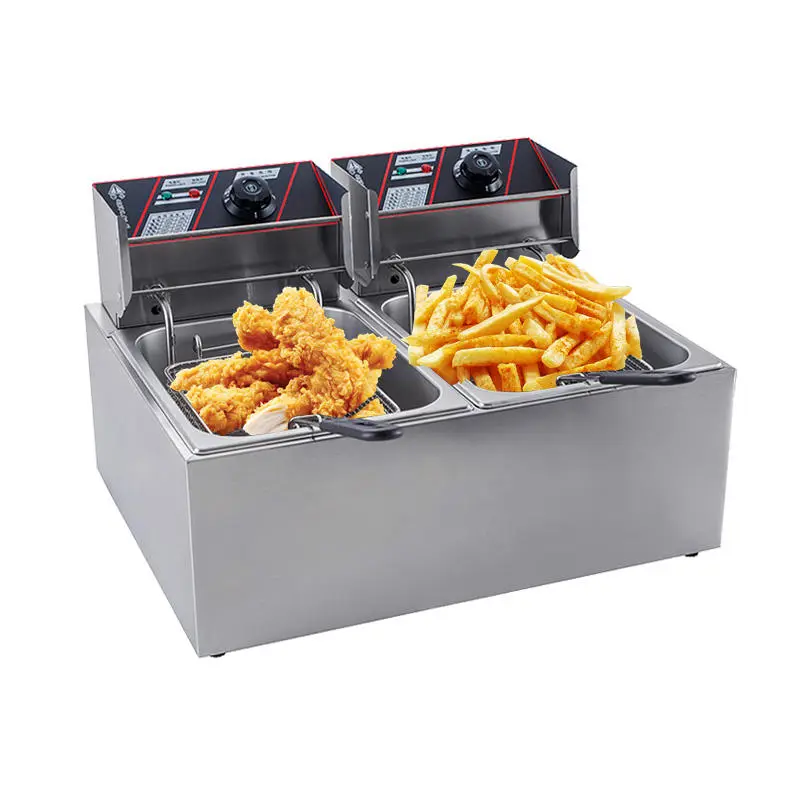 Commercial Electric Double Tank 18L Stainless Steel Chicken Fryer with Adjustable Temperature Control — view 1