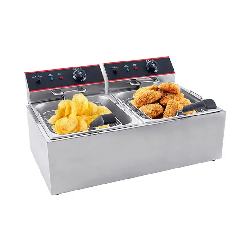 Commercial Donut Heavy Duty 11L+11L Chicken Plantain Ships Slicer Making Oil Machine Double Fryer Machine — view 1