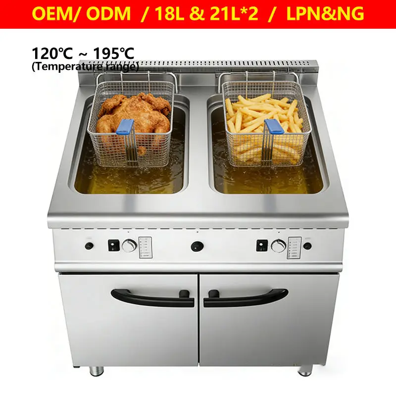 Dual Baskets 18L LPG Deep Fryer 36L Gas Frying Fried Machine 120 - 200° Stainless Steel Oil Frying Chicken Hot Dog Fries — view 1
