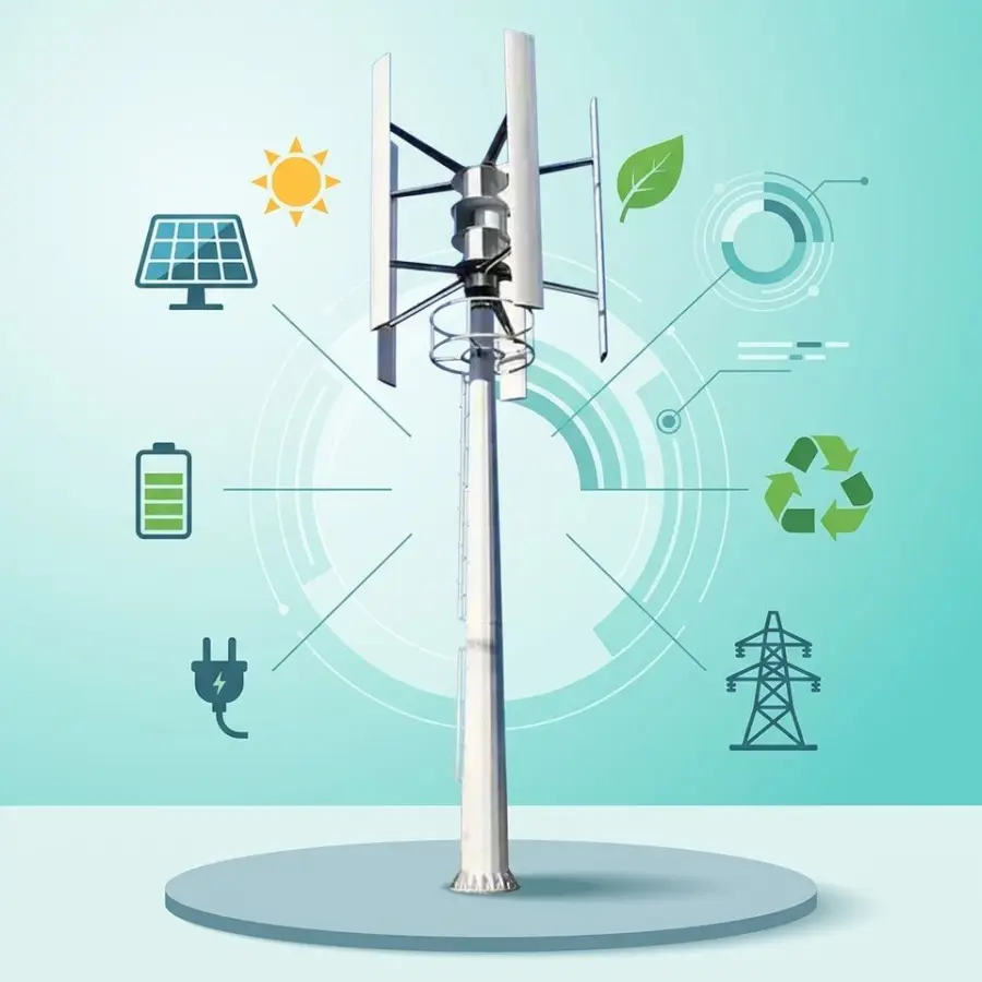50kw H Type Vertical Wind Turbine Power Generator with Aluminum Alloy Blades (5 Blades) for Land and Boat 380V Low Speed — image 4
