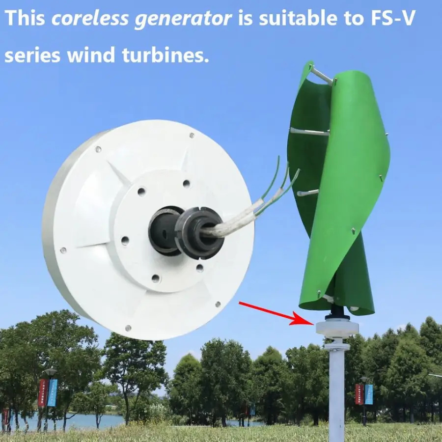 FLYT 1kw Wind Turbine Generator 800w 12/24/48 Volt Wind Generator for Home Use Green and Orange Wind Generator Ac 3-phas — view 1
