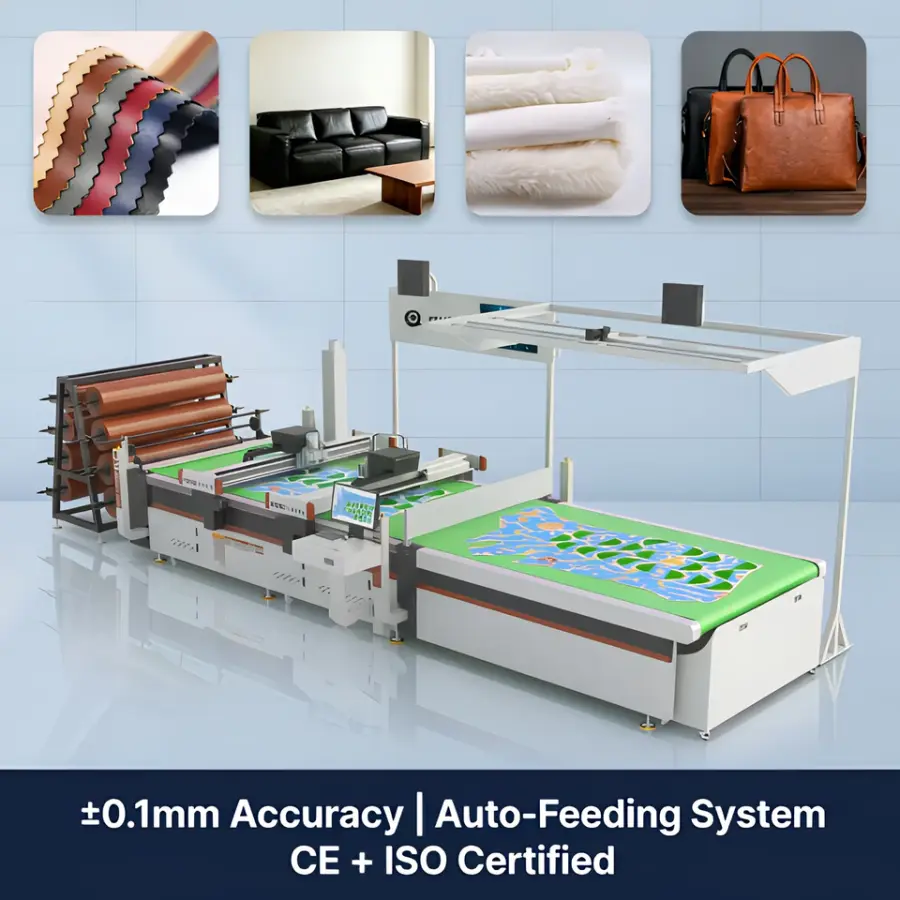 Fully Automatic PU Leather Synthetic Leather and Genuine Leather CNC Cutting Machine, with High Precision — view 1