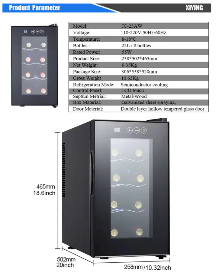 Good Quality Electric Stainless Steel 22L 8bottle Household Home Bar Pub Wine Chiller Fridge — image 5