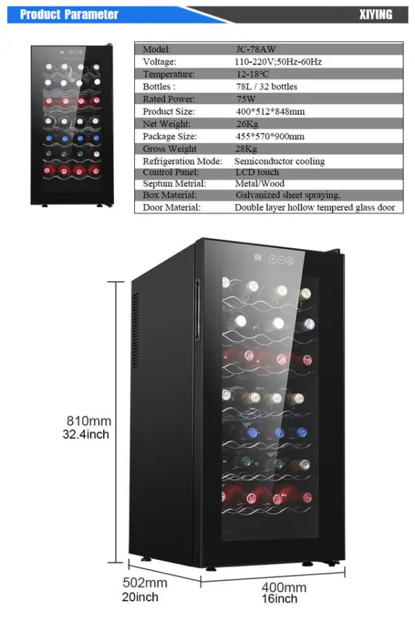 32 Bottle Wine Cooler Adjustable Thermostat Wine Fridge Low Noise 78L Wine Thermoelectric Refrigerator — image 3
