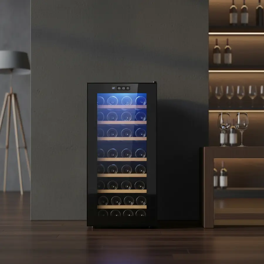 32 Bottle Wine Cooler Adjustable Thermostat Wine Fridge Low Noise 78L Wine Thermoelectric Refrigerator — image 7