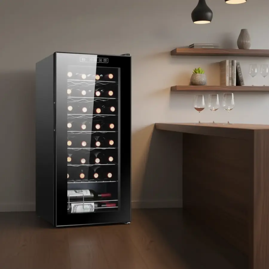 Wholesale OEM Digital Electronic Wine Fridge Refrigerator 93L Compressor Directing Cooling Wine Cabinet Cellar — view 1