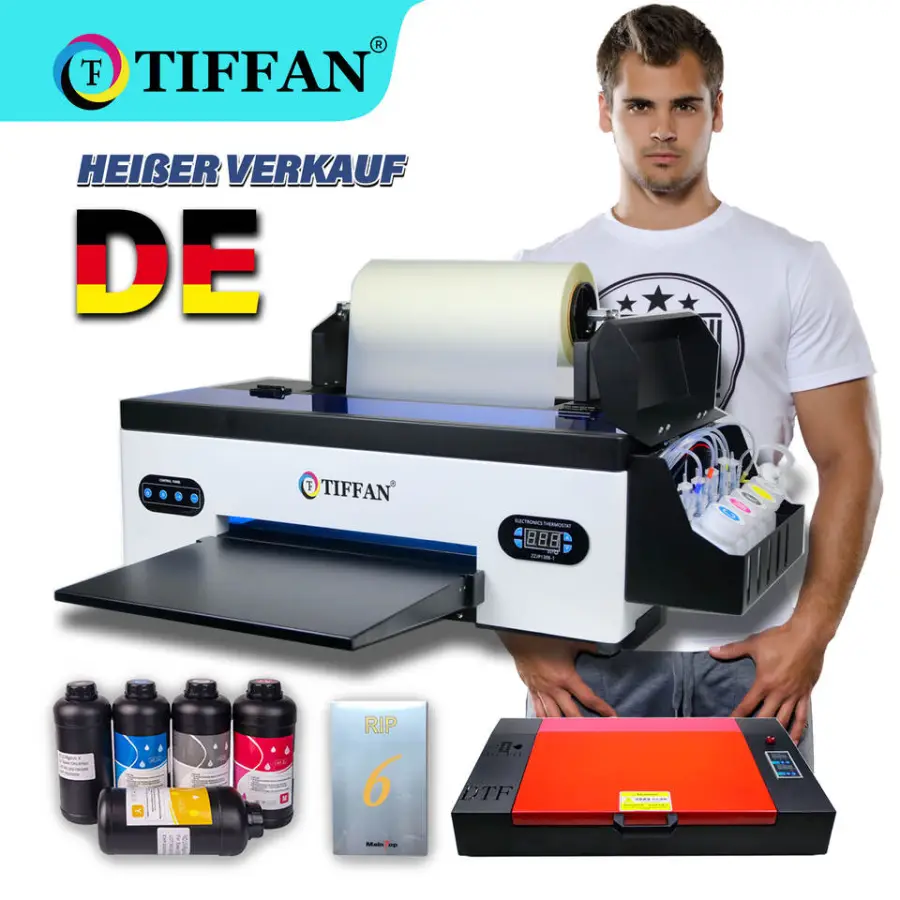 TIFFAN A3 Flatbed Printer New Condition DTF Transfer T-shirt Printing Machine with Laminator Pigment Ink A3 Size — view 1