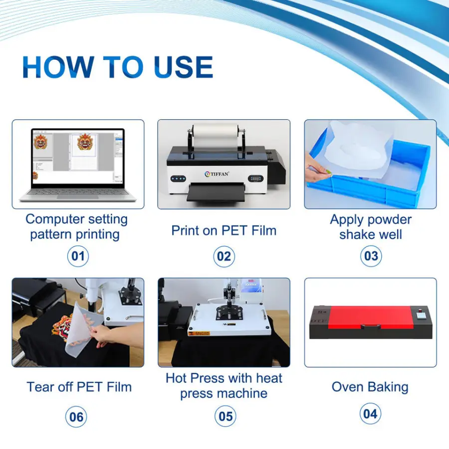 TIFFAN A3 Flatbed Printer New Condition DTF Transfer T-shirt Printing Machine with Laminator Pigment Ink A3 Size — image 4