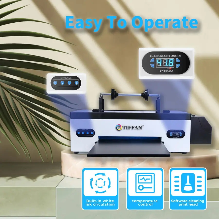 TIFFAN A3 Flatbed Printer New Condition DTF Transfer T-shirt Printing Machine with Laminator Pigment Ink A3 Size — image 5