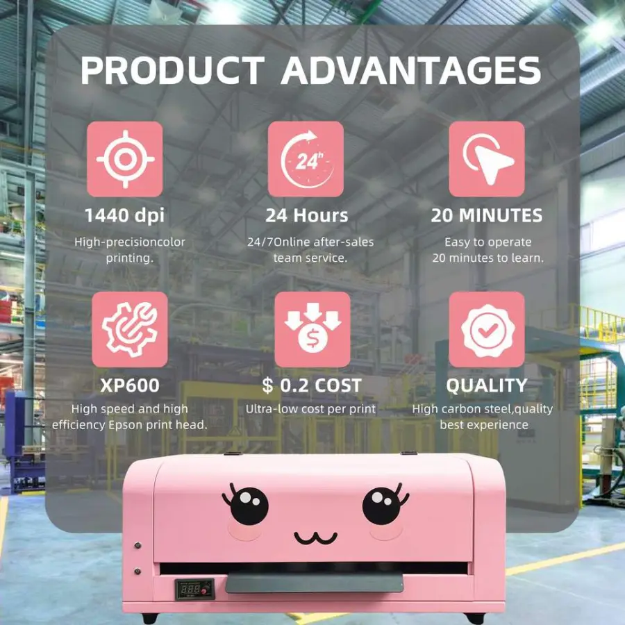 Pattern Customization Pink Style A3 Dtf EPS XP600 Head for Small Business All in One on T-shirt Hats Shoe Dtf Printer Ma — view 2