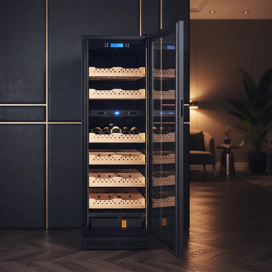 Electric Cigar Humidor Cabinet Climate-Control Glass Door 7 Layer for 1700 Cigars with Drawer — image 3