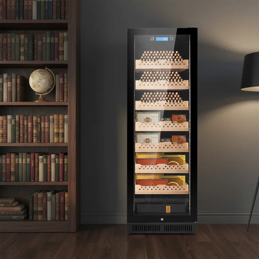Electric Cigar Humidor Cabinet Climate-Control Glass Door 7 Layer for 1700 Cigars with Drawer — image 4