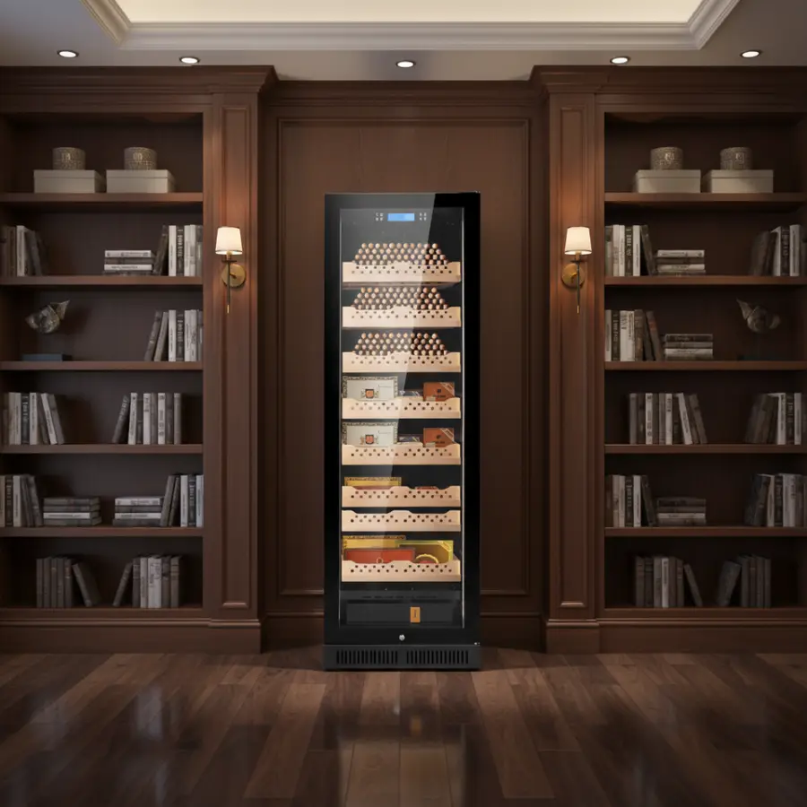 Electric Cigar Humidor Cabinet Climate-Control Glass Door 7 Layer for 1700 Cigars with Drawer — image 5