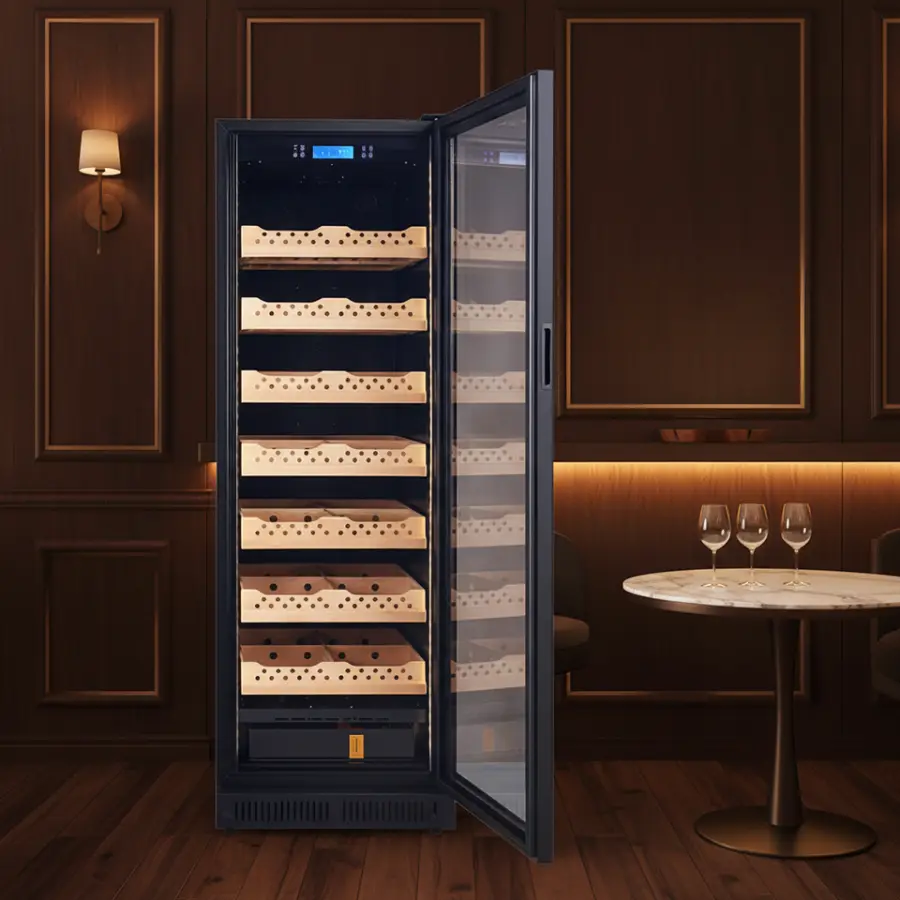 Electric Cigar Humidor Cabinet Climate-Control Glass Door 7 Layer for 1700 Cigars with Drawer — image 6