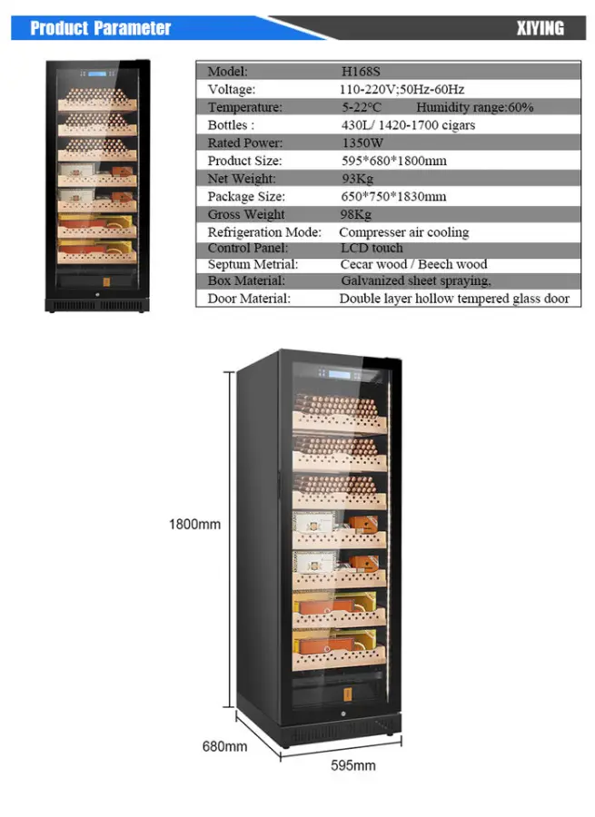 430L Cigar Cabinet Storage Electronic Compressor Cooler Humidifier Cigars Display 1700 Cigar Humidor — view 4