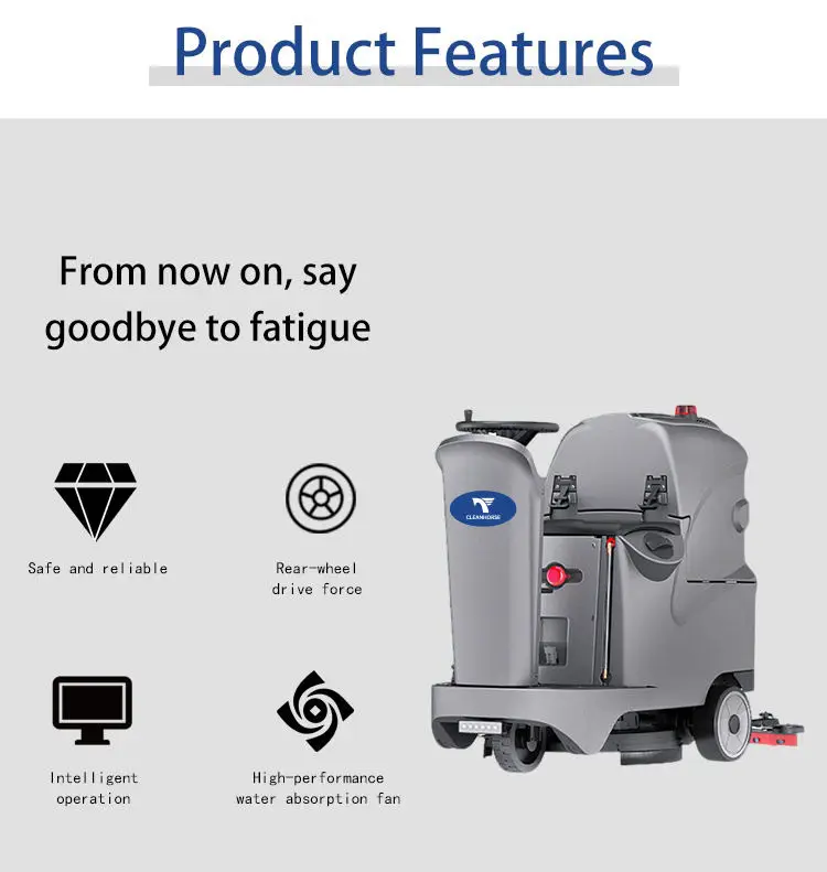 Cleanhorse X4 Electric Single Brush 4500/h Ride-On Industrial Floor Scrubber Machine New Self-Propelled Supermarket Cera — view 6