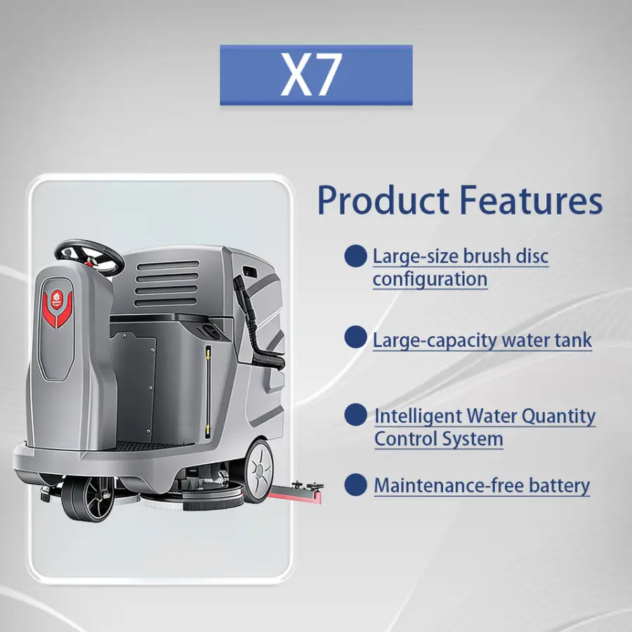 CleanHorse X7 2026 New Electric Industrial Ride-On Floor Scrubber 24V100Ah Double Brushes Self-Propelled 660mm Cleaning Width — image 3