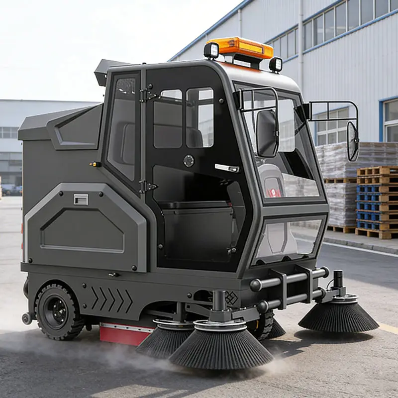 CleanHorse M9 New Self-Propelled 48V Battery Operated Full Enclosed Ride-On Industrial Floor Sweeper Machine with Four 500W Fans — image 3