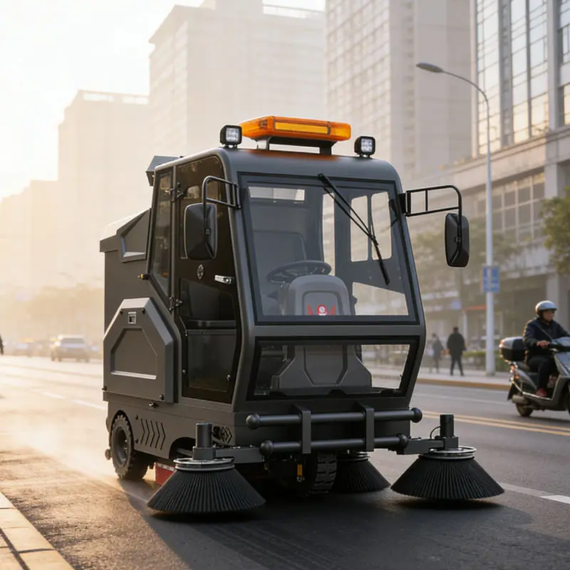 CleanHorse M9 New Self-Propelled 48V Battery Operated Full Enclosed Ride-On Industrial Floor Sweeper Machine with Four 500W Fans — image 5
