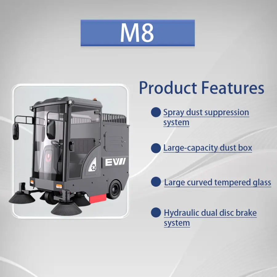 CleanHorse M8 Heavy-duty Electric Floor Brush Battery Opedated Ride on Sweeping Machine for Vacuum Airport Warehouse Cleaning — image 7