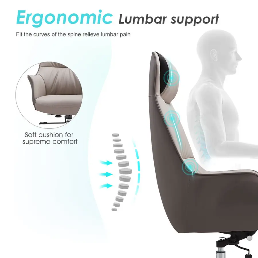 B2B Contract Office Seating Supplier Modern CEO Studio Contemporary All-Upholstered Leather Swivel Ergonomic Executive Chair — image 4