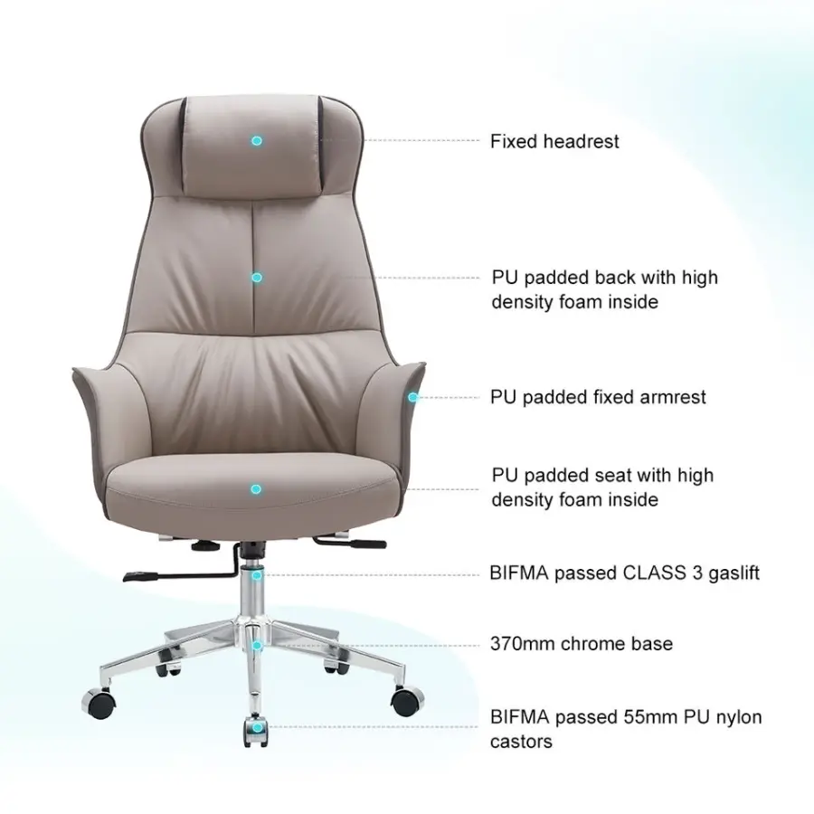 B2B Contract Office Seating Supplier Modern CEO Studio Contemporary All-Upholstered Leather Swivel Ergonomic Executive Chair — image 5
