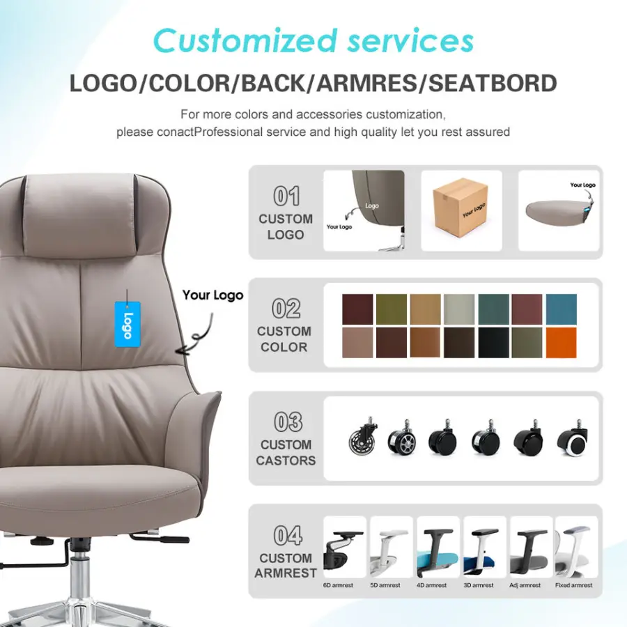 B2B Contract Office Seating Supplier Modern CEO Studio Contemporary All-Upholstered Leather Swivel Ergonomic Executive Chair — image 6