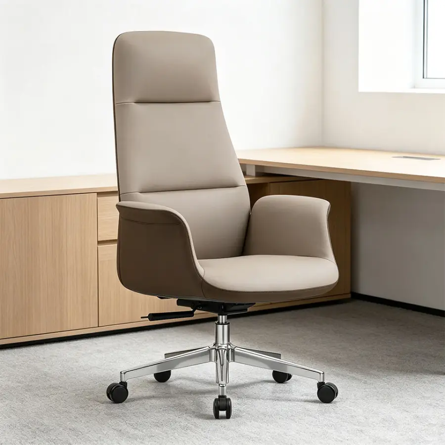 Modern Luxury High Back Executive Director Office Chair with Natural Wood Veneer Design Ergonomic Leather Boss Manager C — view 1