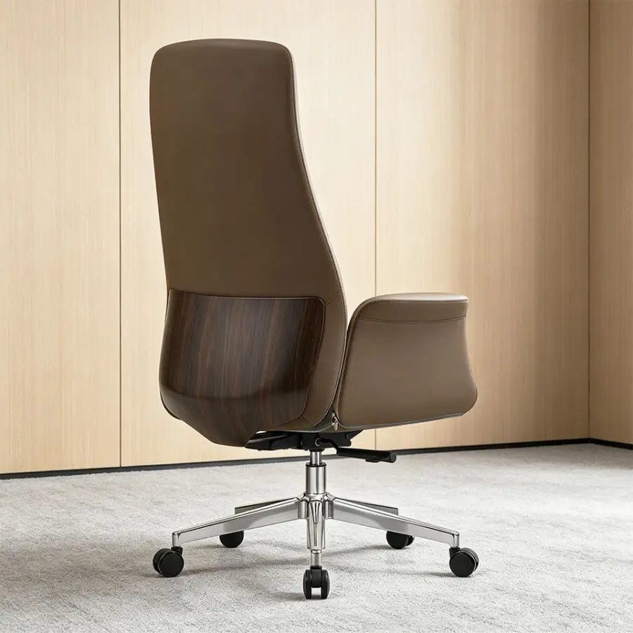 Modern Luxury High Back Executive Director Office Chair with Natural Wood Veneer Design Ergonomic Leather Boss Manager Chair — image 3