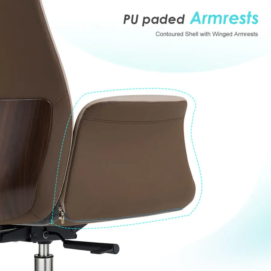 Modern Luxury High Back Executive Director Office Chair with Natural Wood Veneer Design Ergonomic Leather Boss Manager Chair — image 4