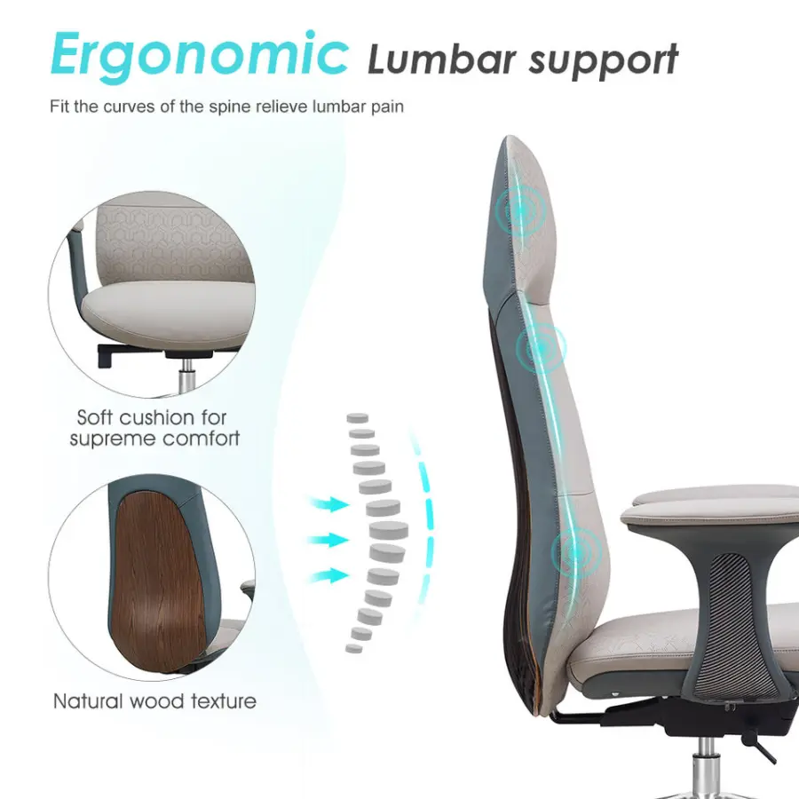 Wholesale Premium Mid-century Luxury Walnut Veneer Office Chair Commercial Manager Modern Ergonomic Executive Chair — image 4