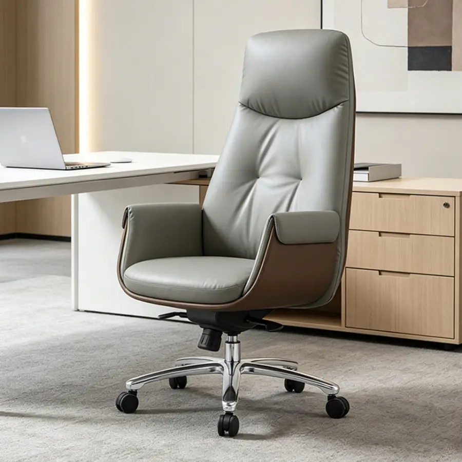 Manufacturer boss Aluminum Base Ergonomic Button Tufting Leather Boxed Edge Seat Cushion Upholstery Executive Office Chair — image 3