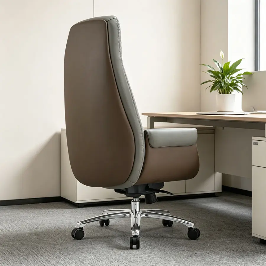 Manufacturer boss Aluminum Base Ergonomic Button Tufting Leather Boxed Edge Seat Cushion Upholstery Executive Office Chair — image 4