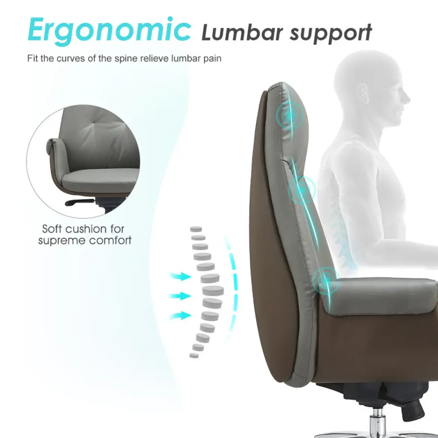 Manufacturer boss Aluminum Base Ergonomic Button Tufting Leather Boxed Edge Seat Cushion Upholstery Executive Office Chair — image 5