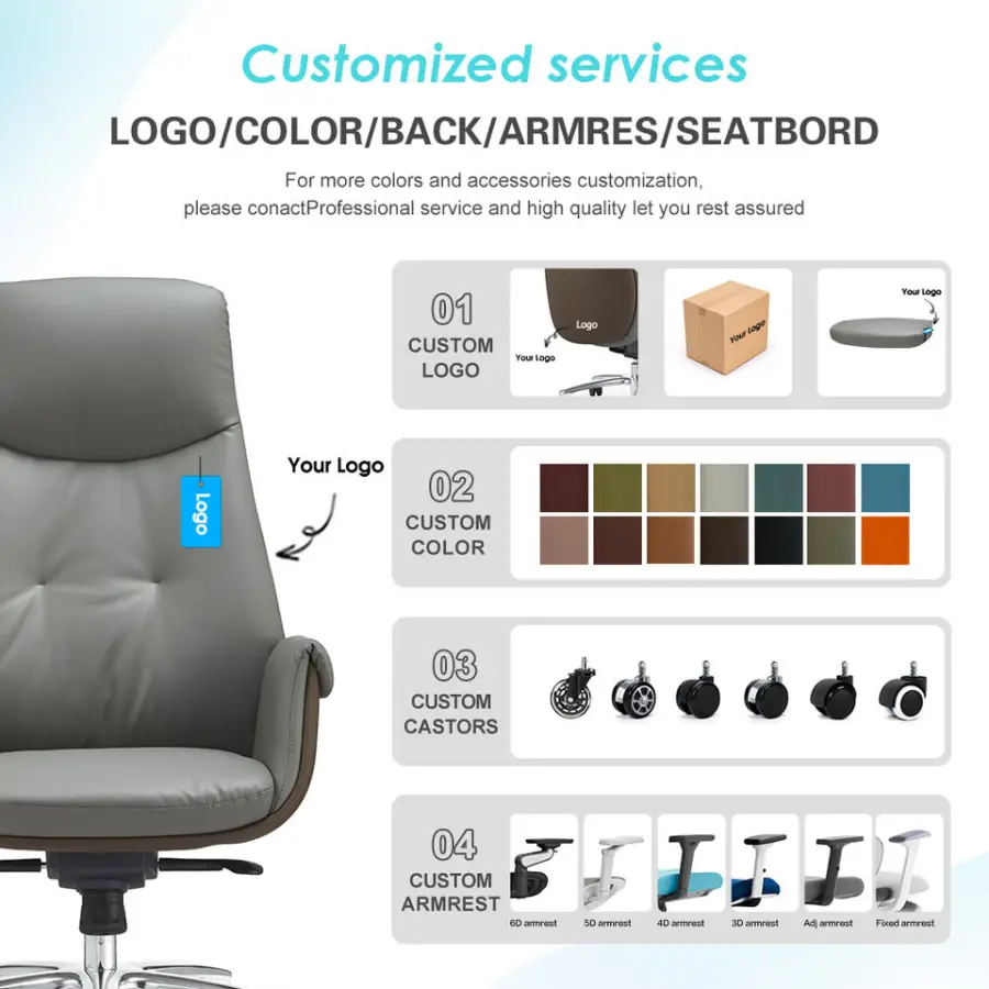 Manufacturer boss Aluminum Base Ergonomic Button Tufting Leather Boxed Edge Seat Cushion Upholstery Executive Office Chair — image 7