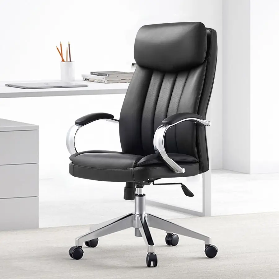 Manufacture Foshan Luxury High Back Lumbar Support Home Swivel boss Ergonomic Leather Office Chair — image 5