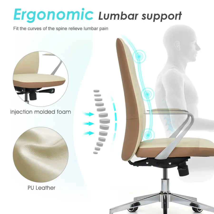Luxury Conference Meeting Room Reception Area Executive Aluminum Armrest Leather Office Chair with Swivel — image 3
