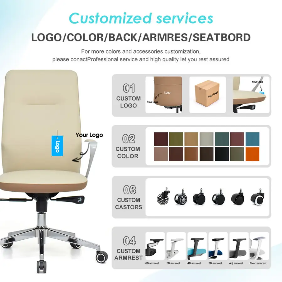 Luxury Conference Meeting Room Reception Area Executive Aluminum Armrest Leather Office Chair with Swivel — image 6