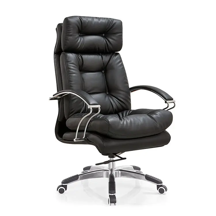 Foshan Factory Direct Best Price Executive Leather Swivel Chair Ergonomic Office Chrome Chair With Wheels Black PU Mater — view 1