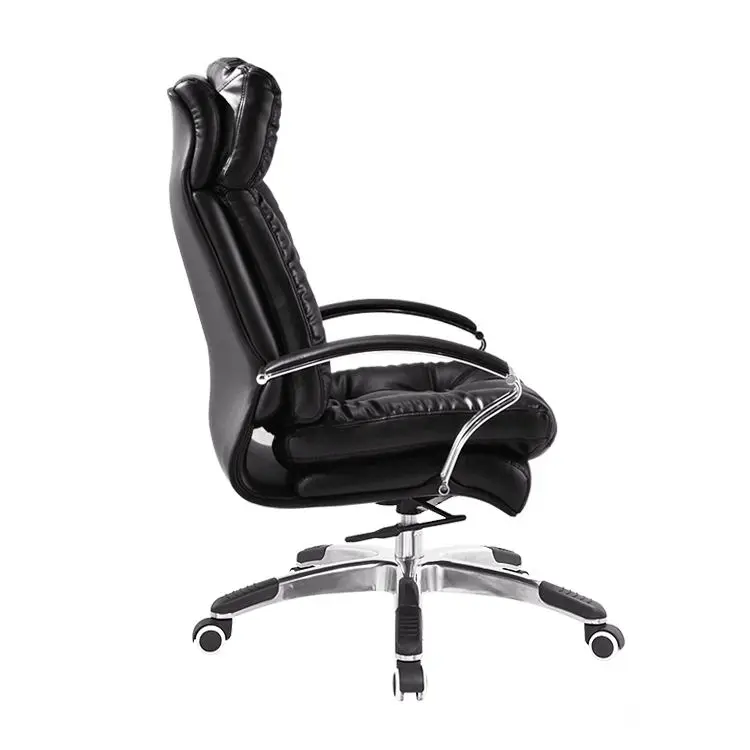 Foshan Factory Direct Best Price Executive Leather Swivel Chair Ergonomic Office Chrome Chair With Wheels Black PU Material — image 3
