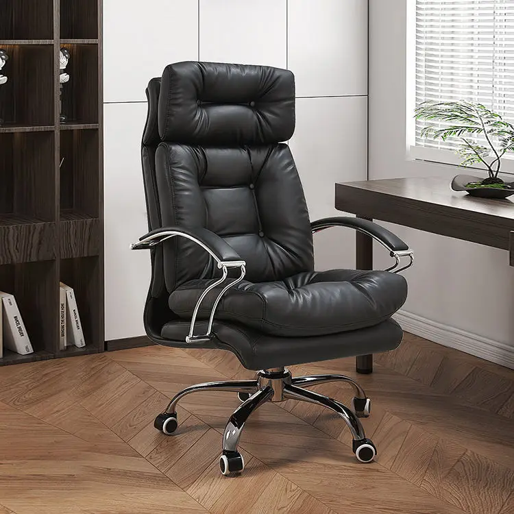 Foshan Factory Direct Best Price Executive Leather Swivel Chair Ergonomic Office Chrome Chair With Wheels Black PU Material — image 6