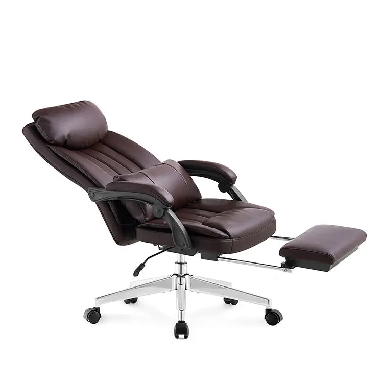 Luxury Boss Ergonomic Chair Recliner Soft Genuine Leather Revolving Swivel Management Executive Office Chair With Footrest — image 3