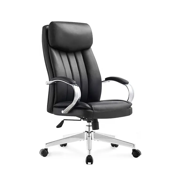 Factory Direct Sale High Back Executive Swivel Office Chair Chrome Metal Armrest With PU Padded Armpad Leather Chair — view 1