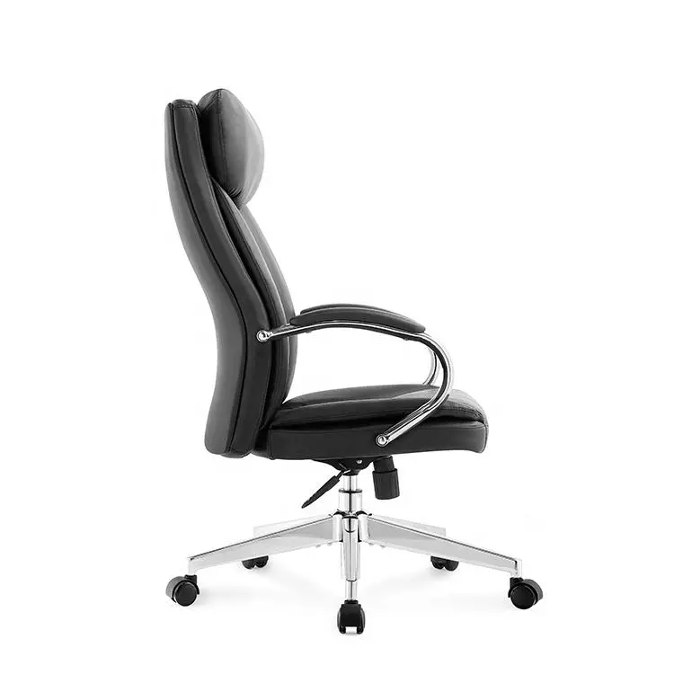 Factory Direct Sale High Back Executive Swivel Office Chair Chrome Metal Armrest With PU Padded Armpad Leather Chair — image 5