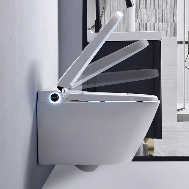 High Quality Wall Mounted Ceramic One Piece Electric Intelligent Toilet Bowl Automatic Bathroom Wall Hung Smart Toilet Wc — image 5