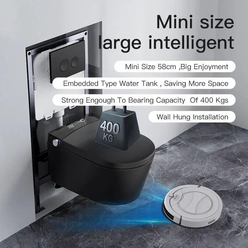 Matt Black Color Wall Mounted Washroom Automatic Toilet Bowl Bathroom Hanging Ceramic Intelligent Ceramic Smart Toilet Commode — image 3